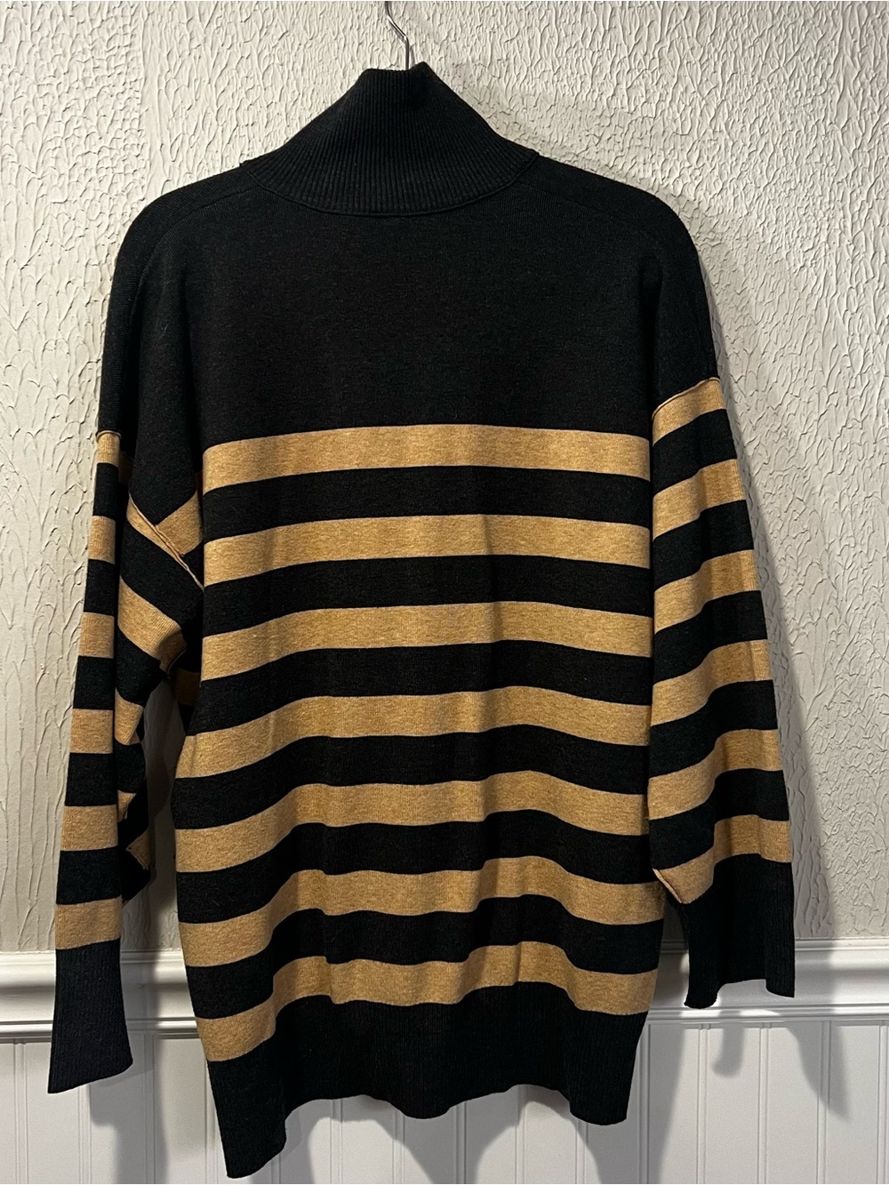 Free People 1/4 zip Black and Tan Coastal stripe pullover sweater size X small - Picture 11 of 13